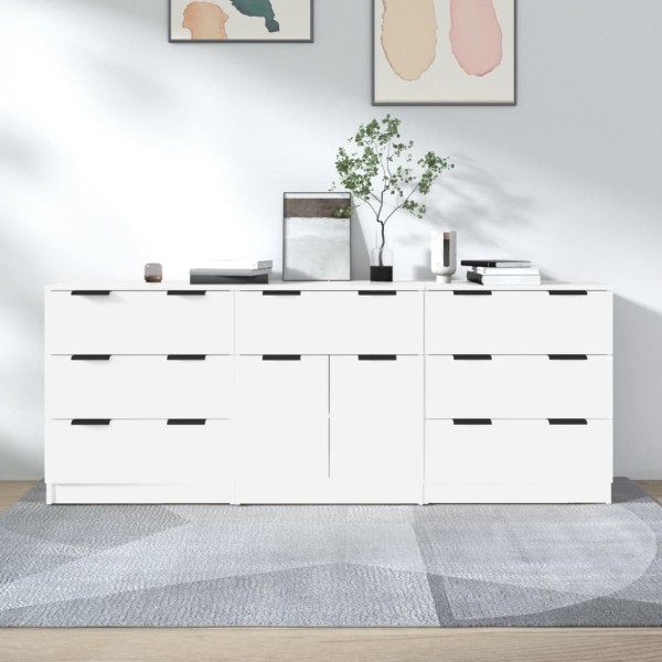 Side cabinets, 3 parts, white color, processed wood