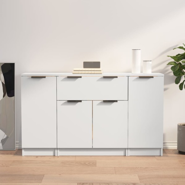 Side cabinets, 3 units, white color, processed wood