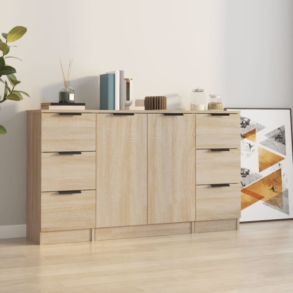 Side cabinets, 3 units, smoky oak, processed wood