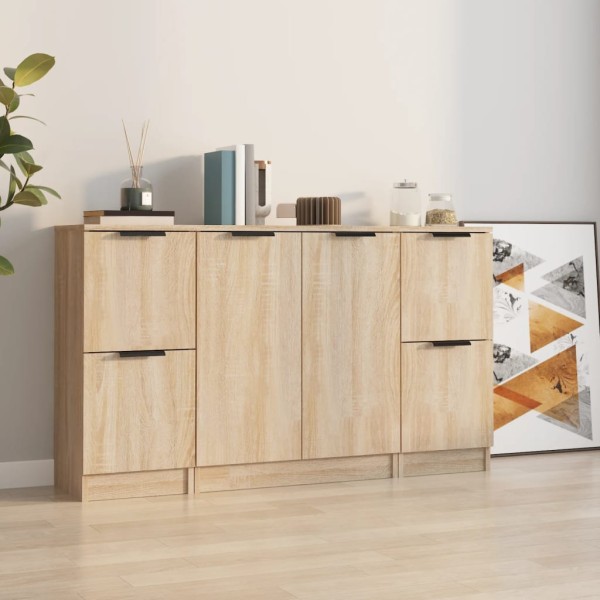 Side cabinets, 3 units, smoky oak, processed wood