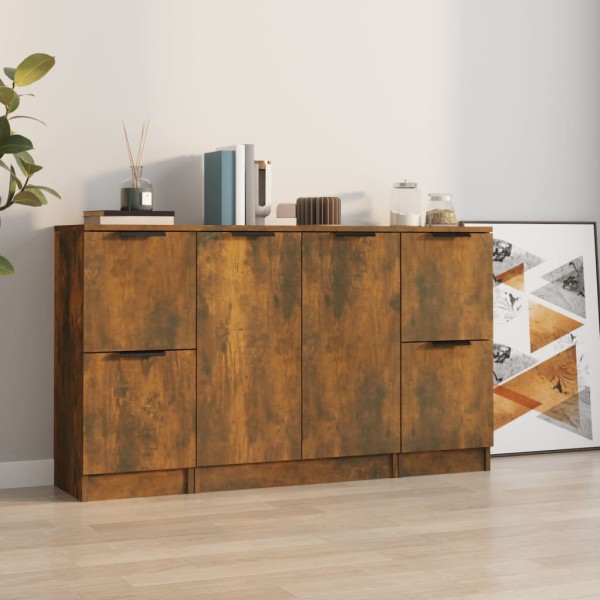 Side cabinets, 3 units, smoky oak, processed wood