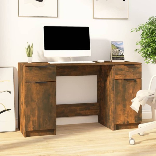 Desk with side cabinet, smoky oak, wood