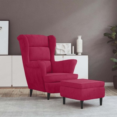 Armchair with footrest, red...
