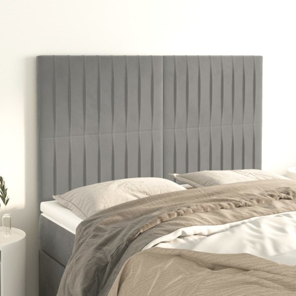 Headboard, light grey, 144x5x118/128 cm, velvet