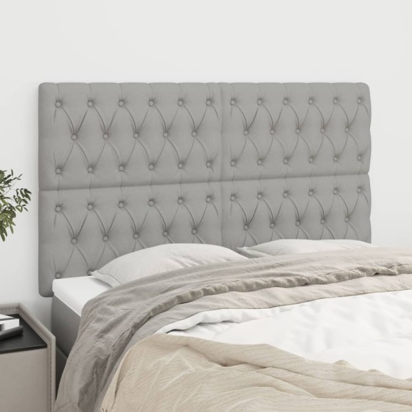 Headboard, light grey, 144x7x118/128 cm, fabric