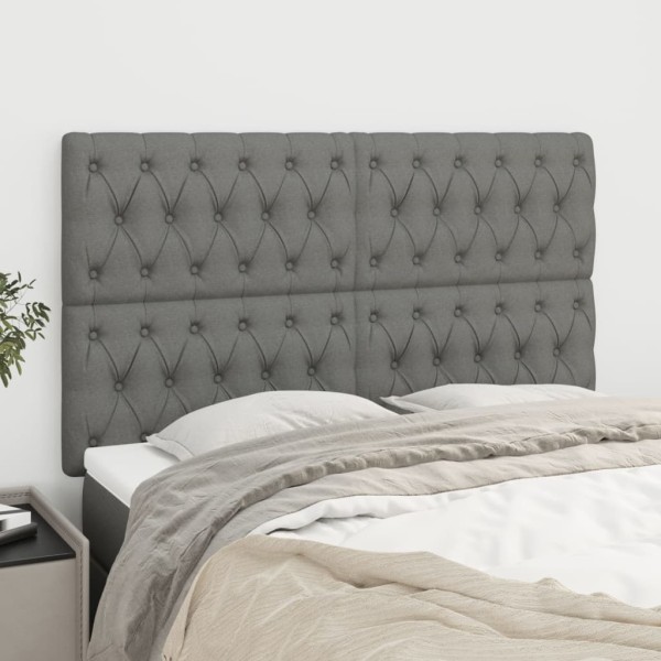 Headboard, dark grey, 144x7x118/128 cm, fabric