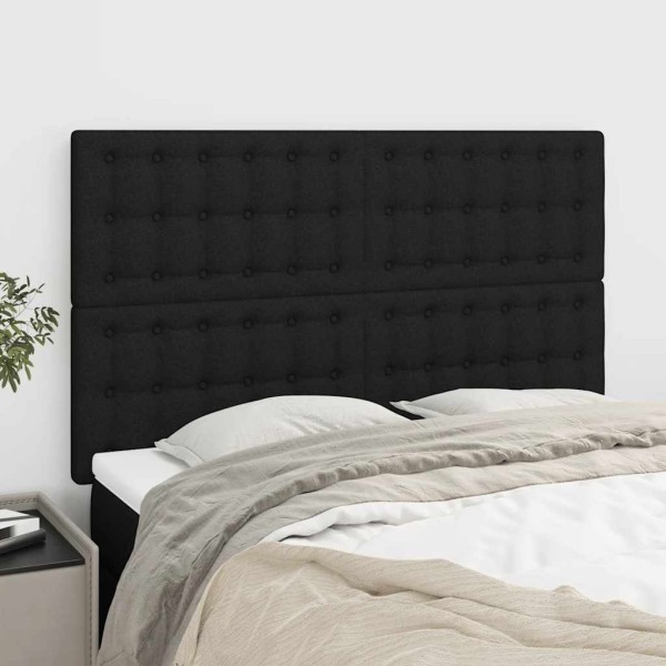 Headboard, black, 144x5x118/128 cm, fabric