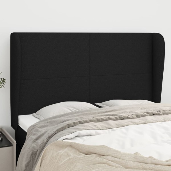 Headboard with ears, black, 147x23x118/128cm, fabric