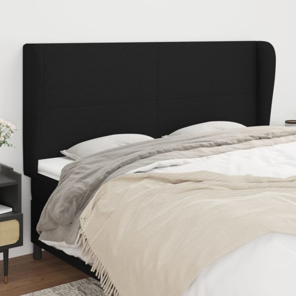 Headboard with ears, black, 203x23x118/128cm, fabric