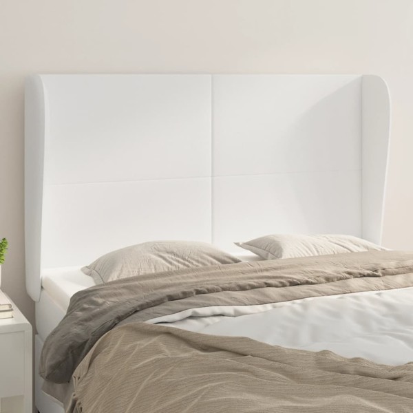 Headboard with lugs, white, 147x23x118/128cm, artificial leather