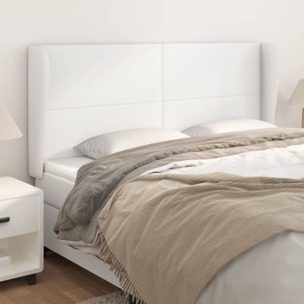 Headboard with ears, white, 183x23x118/128cm, artificial leather