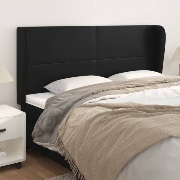 Headboard with lugs, black, 203x23x118/128cm, artificial leather