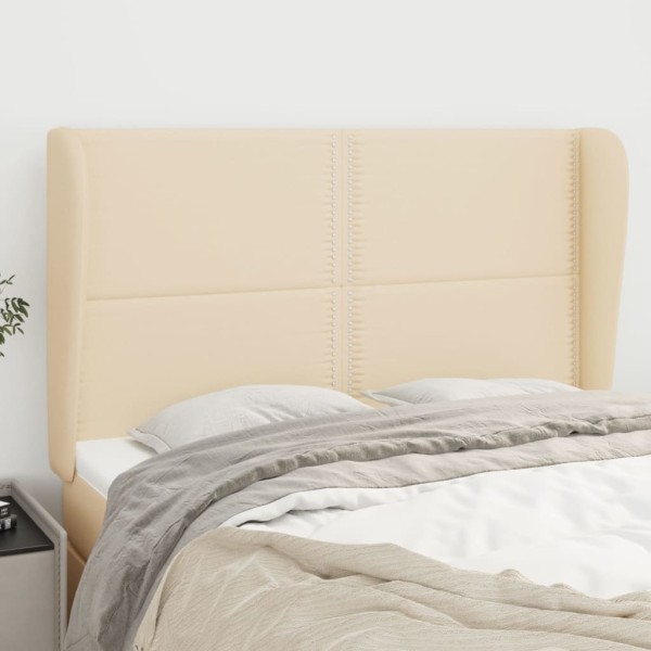 Headboard with ears, cream, 147x23x118/128cm, fabric