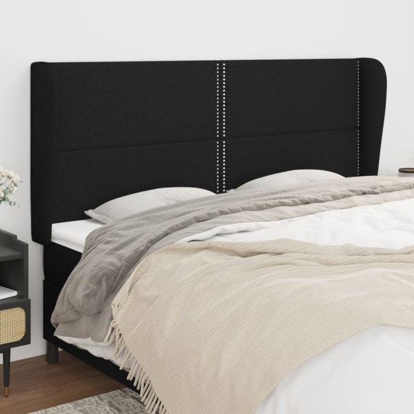 Headboard with ears, black, 163x23x118/128cm, fabric
