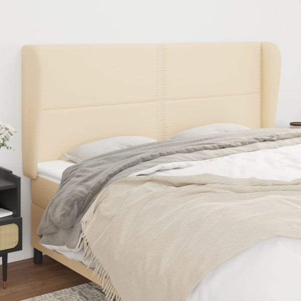 Headboard with ears, cream, 183x23x118/128cm, fabric