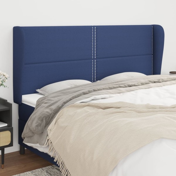 Headboard with ears, blue, 203x23x118/128cm, fabric