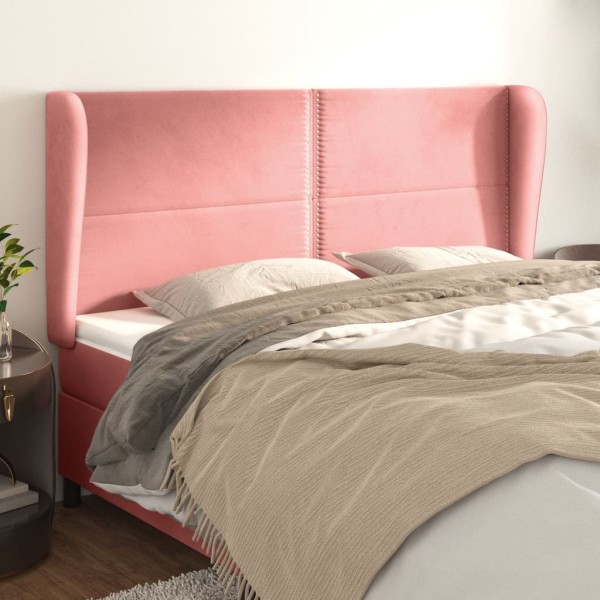 Headboard with ears, pink, 203x23x118/128cm, velvet