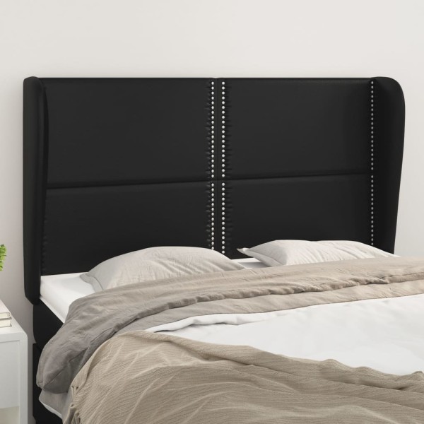 Headboard with lugs, black, 147x23x118/128cm, artificial leather