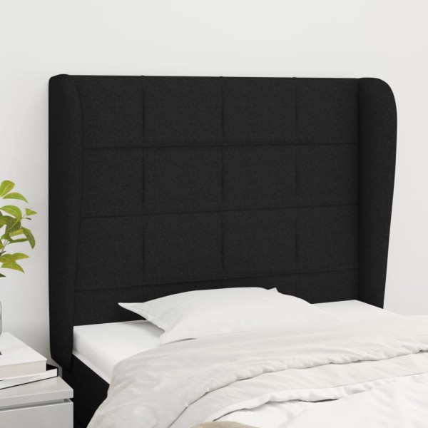 Headboard with ears, black, 103x23x118/128cm, fabric
