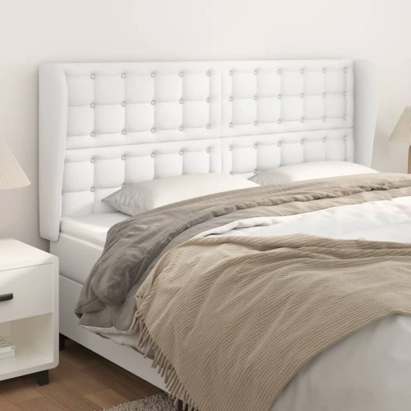Headboard with ears, white, 183x23x118/128cm, artificial leather