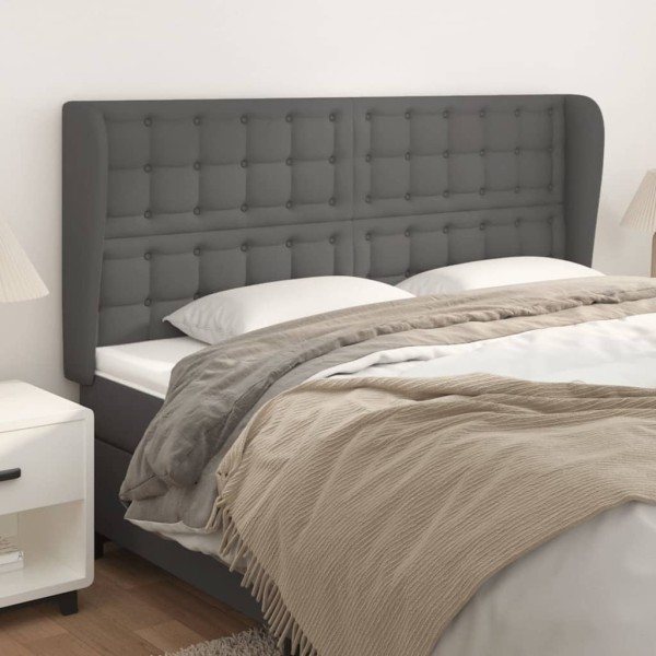 Headboard with lugs, gray, 203x23x118/128cm, artificial leather