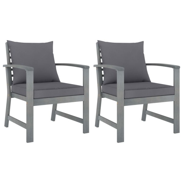 Garden chairs with gray pillows, 2 pcs., solid acacia
