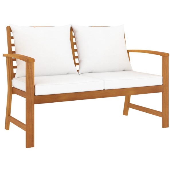 Garden bench with cream cushions, 120 cm, solid acacia