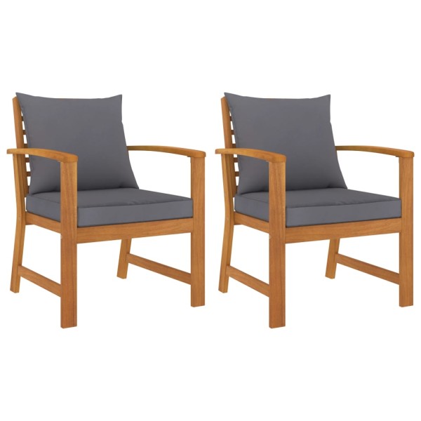 Garden chairs with gray pillows, 2 pcs., solid acacia