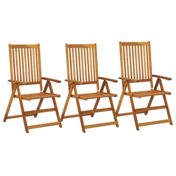 Reclining garden chairs, 3 pcs., solid acacia wood