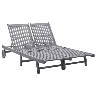 Sunbed, double, solid acacia