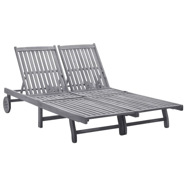 Sunbed, double, solid acacia