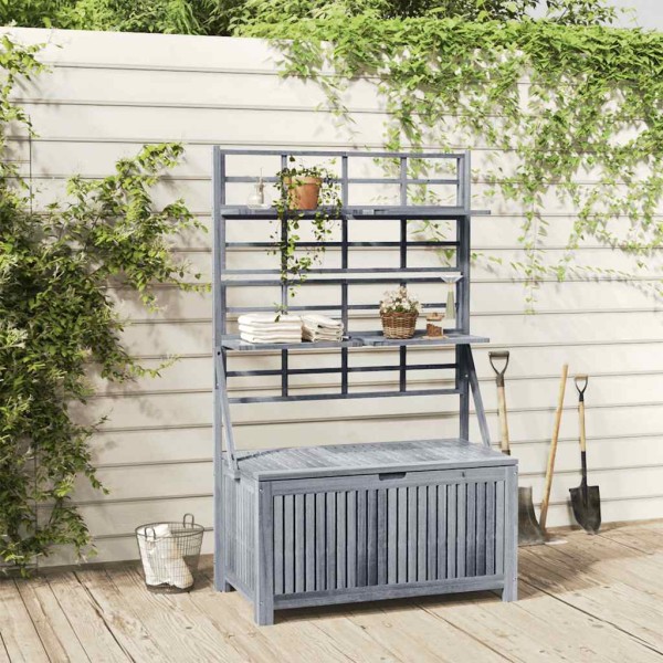 Storage box with trellis, gray, 99x55x160cm, solid acacia