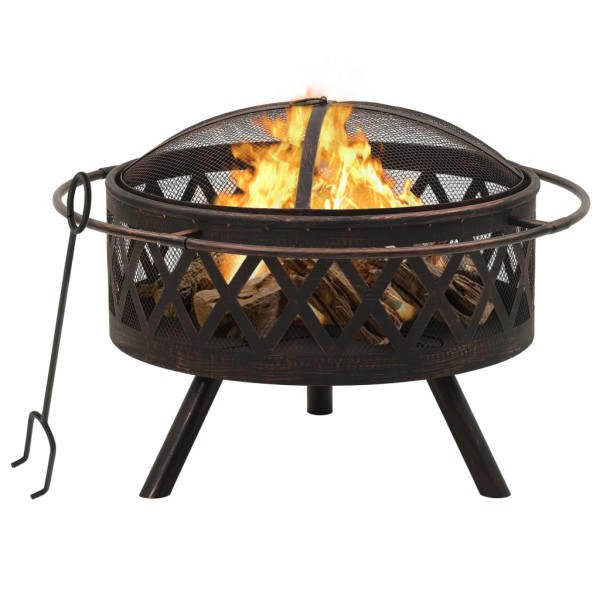 Fire pit with chimney, 76 cm, steel, rustic style, XXL
