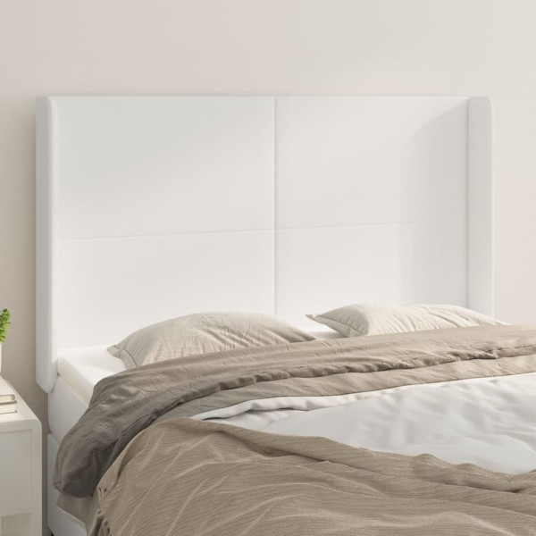 Headboard with ears, white, 147x16x118/128cm, artificial leather