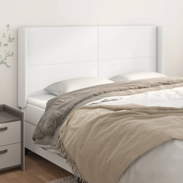 Headboard with ears, white, 183x16x118/128cm, artificial leather