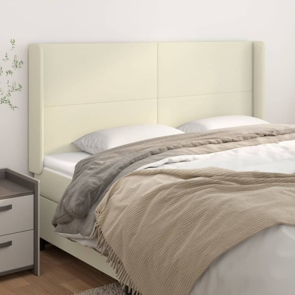Headboard with ears, cream, 203x16x118/128cm, artificial leather