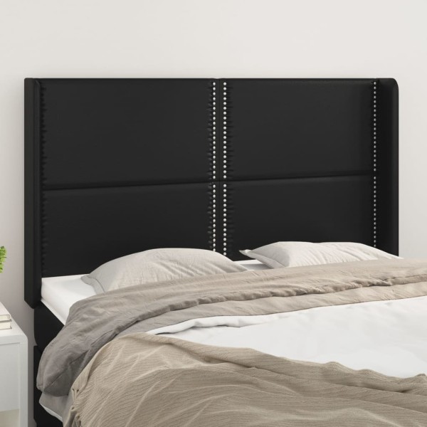 Headboard with lugs, black, 147x16x118/128cm, artificial leather