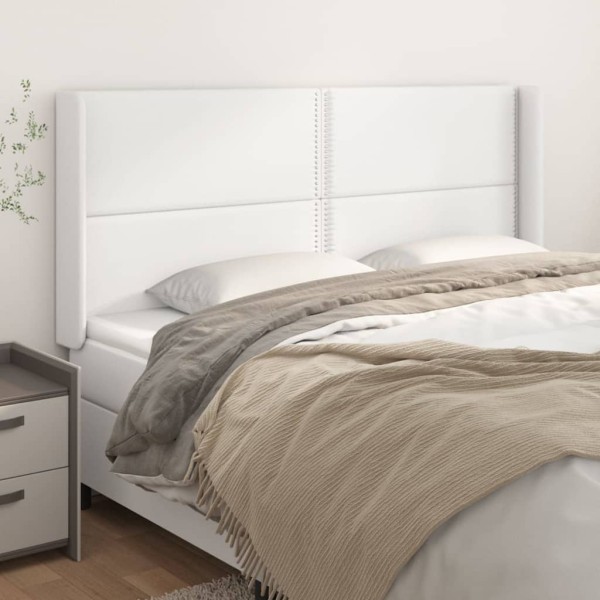 Headboard with lugs, white, 203x16x118/128cm, artificial leather