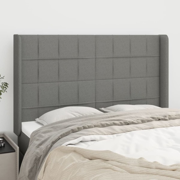 Headboard with ears, gray, 147x16x118/128cm, fabric