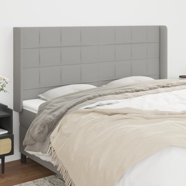 Headboard with ears, gray, 183x16x118/128 cm, fabric