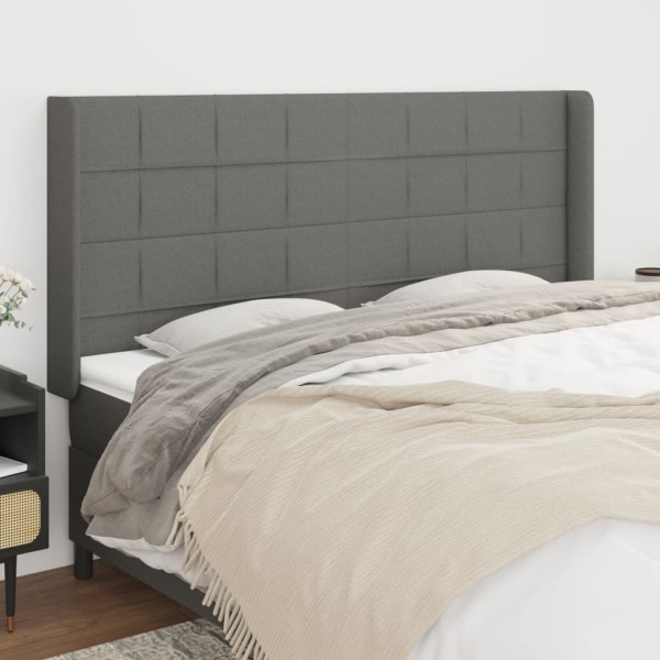 Headboard with ears, dark gray, 183x16x118/128cm, fabric