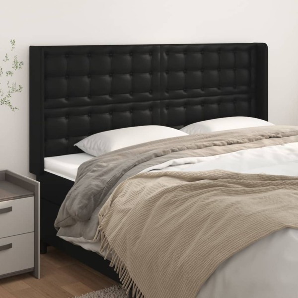 Headboard with lugs, black, 203x16x118/128cm, artificial leather