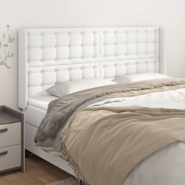Headboard with lugs, white, 203x16x118/128cm, artificial leather