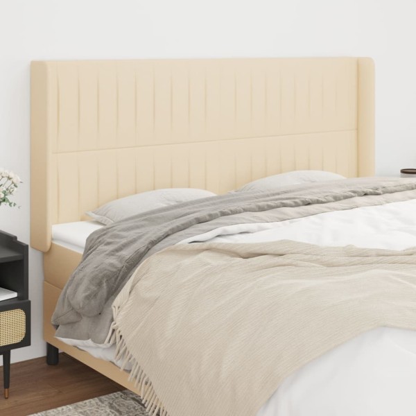 Headboard with ears, cream, 203x16x118/128cm, fabric