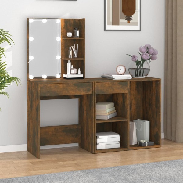 Dressing table with LED/cabinet, smoky oak, wood