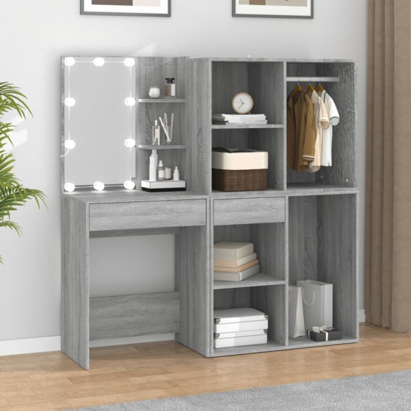 Dressing table with LED/cabinets, gray oak, wood