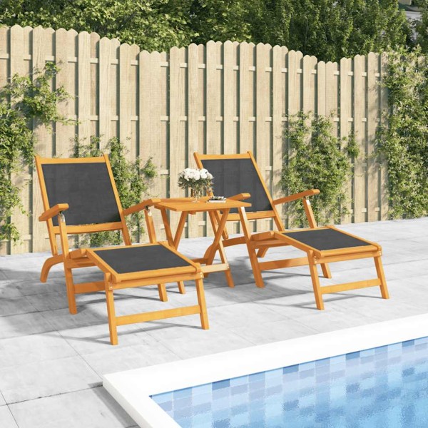 Outdoor terrace chairs, 2 pcs., solid acacia and textile