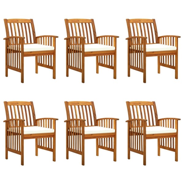 Garden dining chairs with cushions, 6 pcs., solid acacia