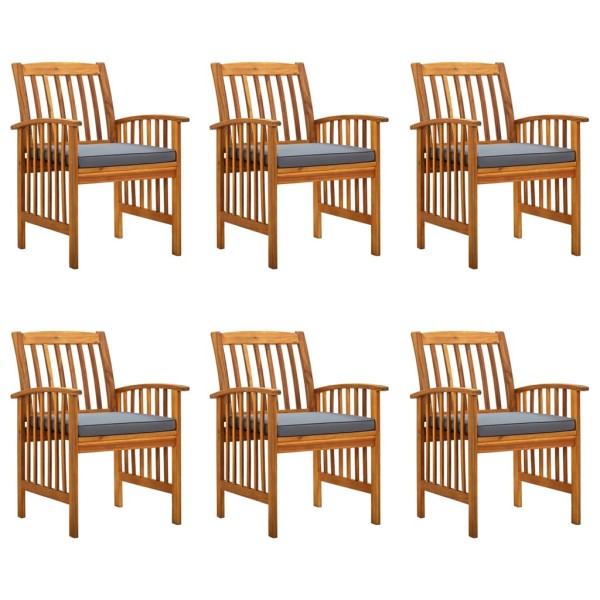 Garden dining chairs with cushions, 6 pcs., solid acacia