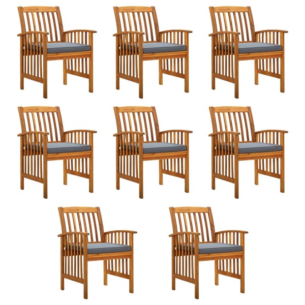 Garden dining chairs with cushions, 8 pcs., solid acacia